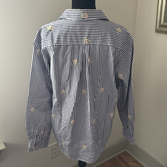 Talbots vintage striped purple white crests long sleeve buttoned down top Sz L - Picture 4 of 6